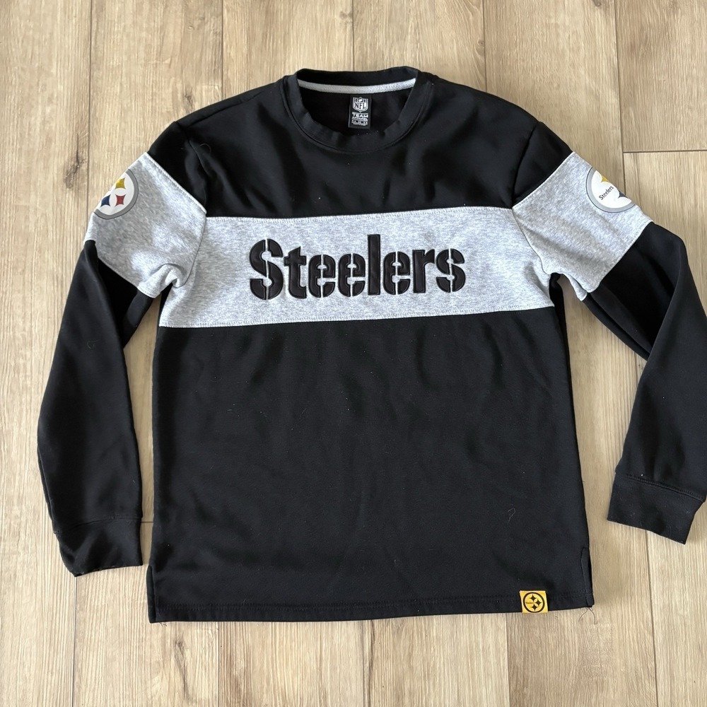 Pittsburgh Steelers NFL Team Apparel L/S Crewneck Sweatshirt Medium M Black Gray